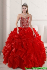 2015 Fashionable and Lovely Red Quinceanera Dresses with Beading and Ruffles