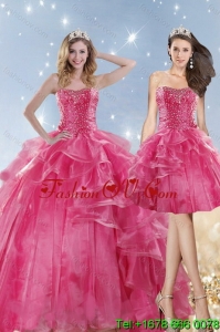 2015 Hot Selling and Lovely Pink Dresses for Quinceanera with Beading and Ruffles