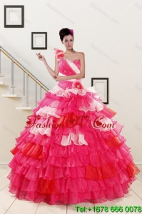 2015 Lovely Ruffled Layers and Beading Multi Color Quinceanera Dresses