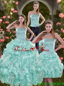 2015 Lovely Sophisticated Aqual Blue Quinceanera Dresses with Beading and Ruffles
