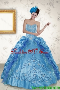 2015 Lovely Sweetheart Teal Quince Gown with Embroidery and Pick Ups