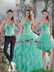2015 New Style and Lovely Aqua Blue Quinceanera Dresses with Beading and Ruffles