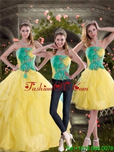 2015 New Style and Lovely Yellow and Green Quince Dresses with Ruching