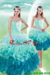 2015 Pretty and Lovely Sweetheart Multi Color Quince Dresses with Beading and Ruffles