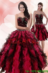 Lovely Multi Color Sweetheart Sweet 15 Dresses with Ruffles and Beading for 2015