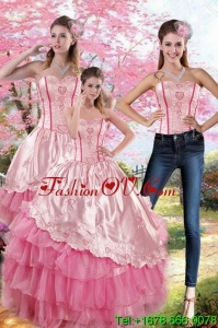 Lovely Pink Strapless 2015 Quinceanera Dresses with Embroidery and Ruffles