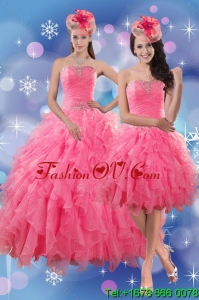 Pretty and Lovely Rose Pink Quince Dresses with Ruffles and Beading for 2015
