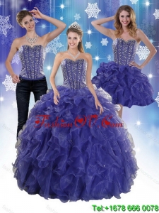 The Super Hot and Lovely Beading and Ruffles Quince Dresses in Royal Bule
