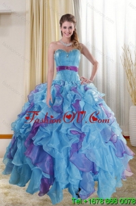 The Super Hot and Lovely Multi Color 2015 Quinceanera Dresses with Ruffles and Beading