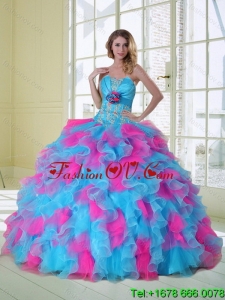 2015 New Style Multi Color Quinceanera Dress with Appliques and Ruffles