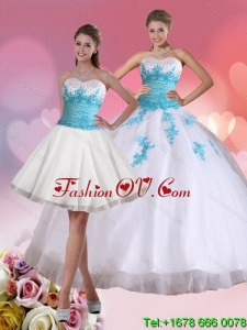 2015 New style Beaded Sweetheart Quinceanera Dress in White and Blue