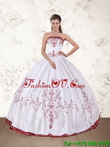2015 New style Strapless Floor Length Quinceanera Dress in White and Red