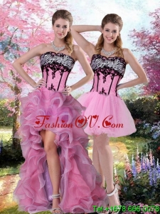 New style High Low Zebra Printed Prom Dress with Pick Ups and Appliques