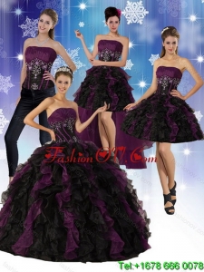 New style Multi Color Strapless Quinceanera Dress with Ruffles and Embroidery