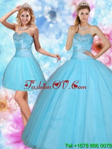 2015 Discount and New style Sweetheart Beaded Quinceanera Dress in Baby Blue