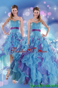 2015 Pretty Multi Color Quince Dresses with Ruffles and Beading