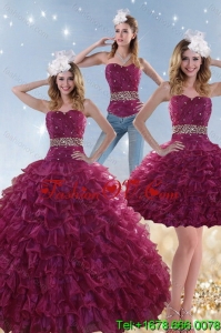 Exquisite and New style Burgundy Sweet 15 Dresses with Beading and Ruffles