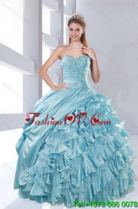 Luxurious and New style Sweetheart Beading Aqua Blue Quinceanera Dresses in Taffeta for 2015
