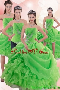 2015 Inexpensive and New Style Spring Green Quince Dresses with Pick Ups and Beading