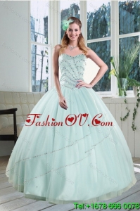 2015 Beautiful and New Style Apple Green Strapless Sweet 15 Dresses with Beading