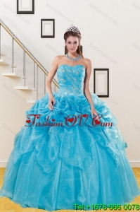 2015 Beautiful and New Style Teal Quince Gown with Embroidery and Pick Ups