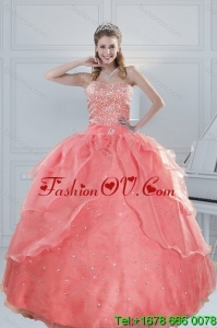 2015 Fabulous and New Style Watermelon Quinceanera Dresses with Beading