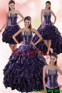 Luxurious and Pretty Sweetheart Ball Gown Purple Quince Dresses with Embroidery