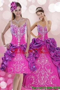 New Style Multi Color Sweep Train 2015 Quince Dresses with Pick Ups and Embroidery