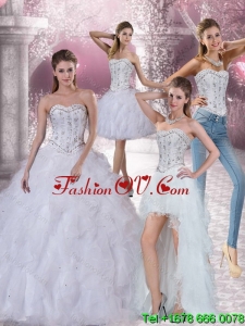 Pretty White Sweetheart 2015 Quinceanera Dress with Ruffles and Beading