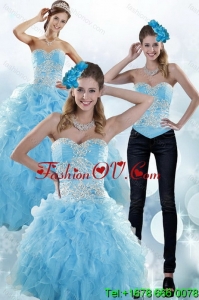 Sturning and New Style Baby Blue Sweetheart 2015 Sweet 15 Dresses with Embroidery and Ruffles