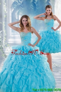 2015 Beautiful and Pretty Baby Blue Sweet 16 Dresses with Beading and Ruffles