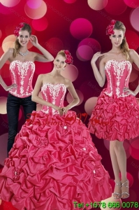 2015 Fashionable and Pretty Pick Ups and Appliques Hot Pink Quinceanera Dresses