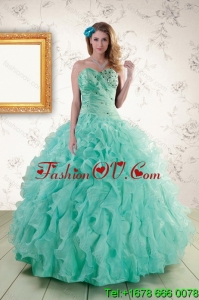 2015 Pretty Spring Strapless Quinceanera Dresses with Appliques and Ruffles
