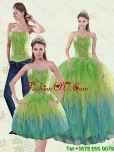 2015 The Super Hot and Pretty Appliques and Ruffles Quince Dresses in Multi Color