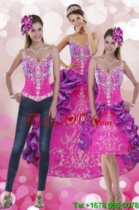 Beautiful and Pretty Pick Ups and Embroidery Multi Color 2015 Quinceanera Dresses with Sweep Train