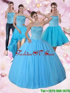 Detachable and Pretty Baby Blue Strapless 2015 Quinceanera Dress with Beading