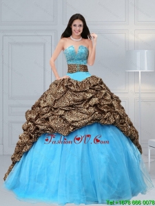 Luxurious and Pretty 2015 Baby Blue Leopard Printed Quinceanera Dresses with Beading