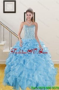 The Most Popular and Pretty Ruffles and Beading Baby Blue Quince Dresses for 2015
