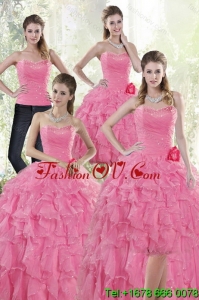2015 Pretty and Unique Baby Pink Quince Dresses with Beading and Ruffles