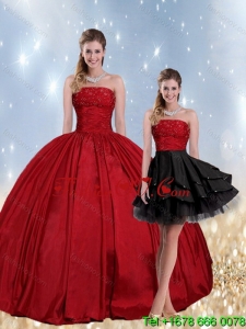 2015 Unique Strapless Beaded Quinceanera Dress in Red and Black