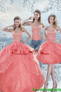 2015 Unique and Pretty Watermelon Quinceanera Dresses with Beading