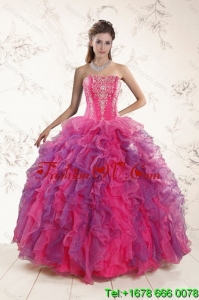Fashionable and Pretty Multi Color Ruffles and Appliques Quince Dresses
