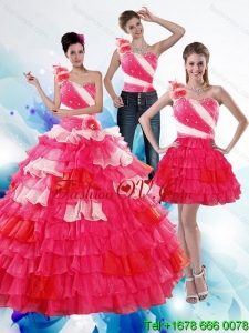 Unique One Shoulder Ruffled Layers and Beading Multi Color Quinceanera Dresses for 2015