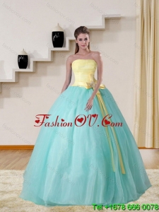 Unique Strapless Multi Color 2015 Elegant Quinceanera Gown with Bowknot
