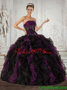 Unique Strapless Multi Color Quinceanera Dress with Ruffles and Embroidery