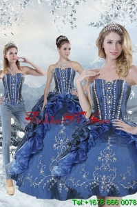 Wonderful Blue Sweet16 Dresses with Embroidery and Beading for 2015
