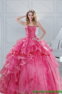 2015 Gorgeous and Unique Pink Strapless Sweet 15 Dresses with Beading and Ruffles