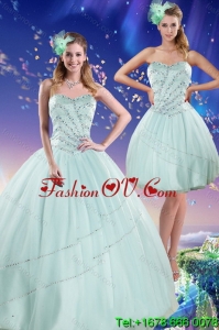 Beautiful and Unique 2015 Apple Green Strapless Quinceanera Dresses with Beading