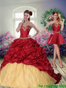 Pretty and Unique 2015 Sweetheart Wine Red Brush Train Quinceanera Dress with Beading