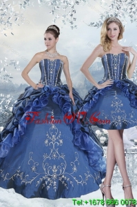Unique Custom Made Embroidery and Beading Blue Quince Dresses for 2015